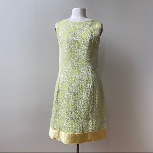 Vintage 60s Chartreuse Floral Shift Mod Dress